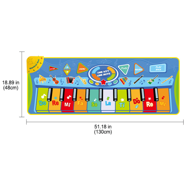 Pianoteppe, 130 * 48cm Stort Pianodansmatte, Musikkgulvmatte Leke for Baby, Musikalsk Matte Utdannende Musikkleketøy Tastaturteppe for Gutter