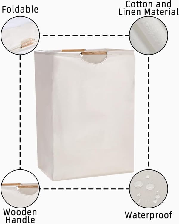 Vikbar tvättkorg, platsbesparande, beige, 40x60x30cm, 1 styck