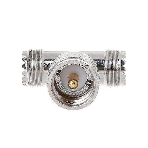 T-formet UHF Han Pl259 Til 2 UHF Hun So239 Triple RF-stik 3-vejs Koaksialadapter
