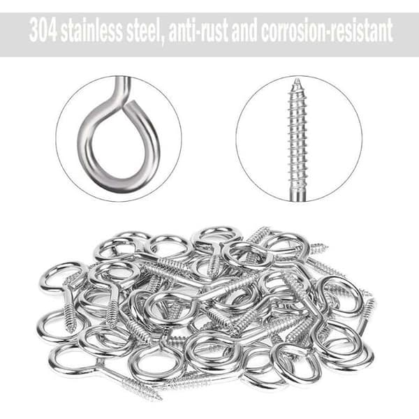 M3-ruuvilenkit, 40 kappaletta, 304 ruostumatonta terästä, pyöreät lenkit, itsekierteittävät, silmäkoukut, 40 mm