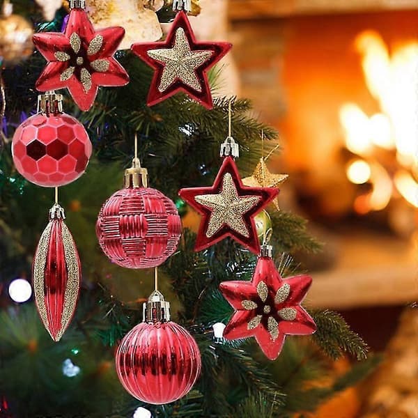 39 Pcs Christmas Tree Ornaments with Hanging String, Multiple Shapes, Shiny Christmas Decoration