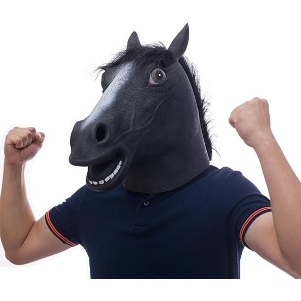 Häst Huvudmask, Läskig Hästmask, Latex Djurhuvudmask, Fint Halloween Kostym, Svart Häst