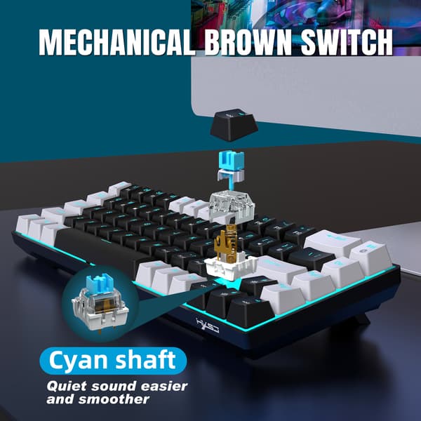 Wired Gaming Keyboard, RGB Backlit, Ultra-Compact Mini Keyboard with Detachable Cable, Black and White Color