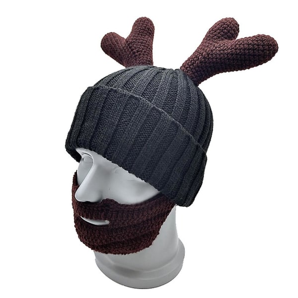 Mode Antler Mustache Strikket Hue Hue Hue Udendørs Aktiviteter Sort