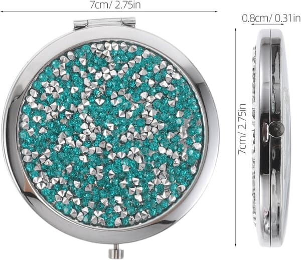 4 Pcs Portable Pocket Mirrors with Crystal Rhinestones, Double-Sided Round Compact Makeup Mirrors, Silver