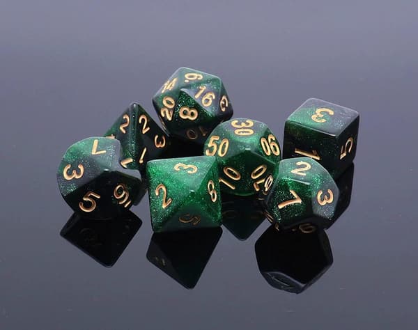 Flersidet DND Terningesæt Glitterterninger til Dungeons and Dragons RPG Grønne Blandede Sorte Nebulafarvede Terninger