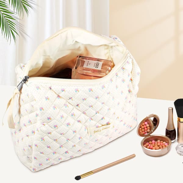 Beige Sminkväska Necessär Organizer med Blommönster L