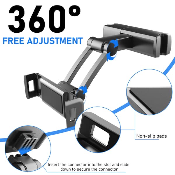 Justerbar tabletholder til bil, universel justerbar tabletholder til iPad-serien / Samsung Galaxy Tabs / 4,41-7,87 tommer mobile enheder