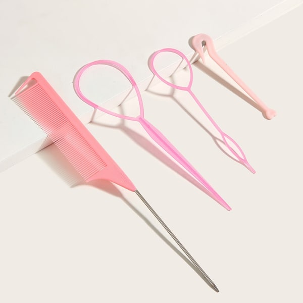 Hair Tail Tools, 4Pack Hair Loop Tool Set Kampa Metal Pin Tail Ledoituskampa hiusten muotoiluun, vaaleanpunainen