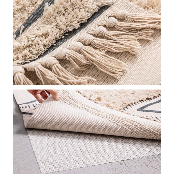 Tuftad bomullsmatta - Tvättad med fransar - Vävd geometrisk sängöverkast - Bohemisk matta för tvättstuga/sovrum (Beige, 60