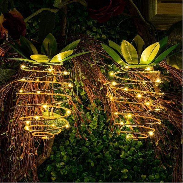 2 stk Ananas Solcellelys, 24 LED Vanntette Solcellelykter Utendørs Belysning Solcellelys, Hengende Solcelledrevne Feelykter for