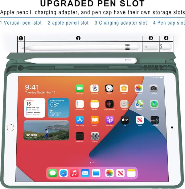 iPad 10,2 tommer etui (9. generation 2021) Auto Wake / Sleep Feat