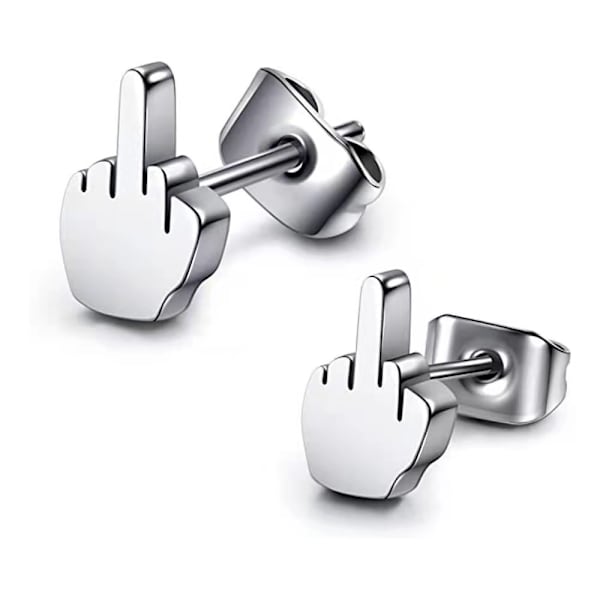 Kreative Mænd Kvinder Sjove Gothic Punk Retro Midt Finger Op Gave Rustfrit Stål Sorte Stud Øreringe (2 Par, Sort Farve)