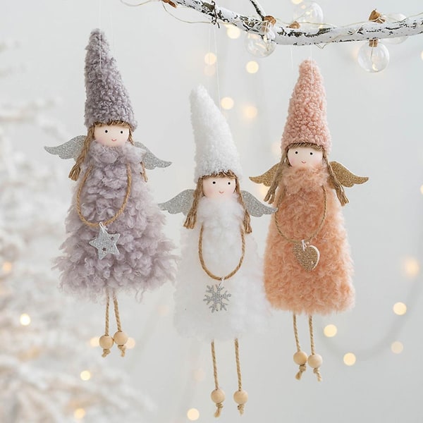 Sød Engel Dukke Vedhæng Håndværk Plys Elf Julepynt Tilbehør Hvid