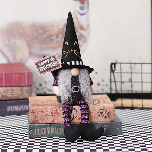 Halloween-herra ja rouva Tonttu roikkuvilla jaloilla, käsityönä valmistettu plushikoriste, oranssi