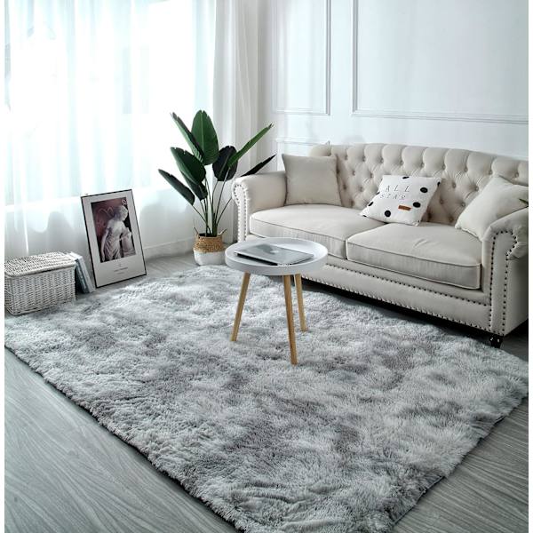 Luddensvart Faux Fur Golvmatta Gradient Matta Dekorativ Golvmatta för Sovrum Vardagsrum Matrum (Ljusgrå, 80×160cm)