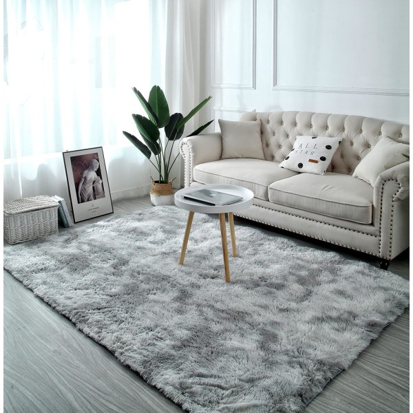 Pehmeä Tekoturkis Lattiamatto Pehmeä Gradienttimatto Koristeellinen Lattiamatto Makuuhuoneeseen Olohuoneeseen Ruokailutilaan (Vaaleanharmaa, 80×160cm)
