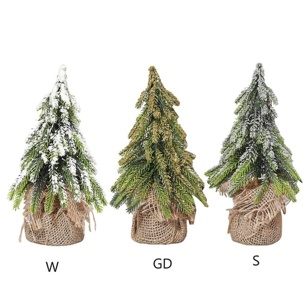 Bordsskiva Miniatyr Cedar Tree Mini Julgran med säckväv Bordsdekoration Vinter Heminredning Guld