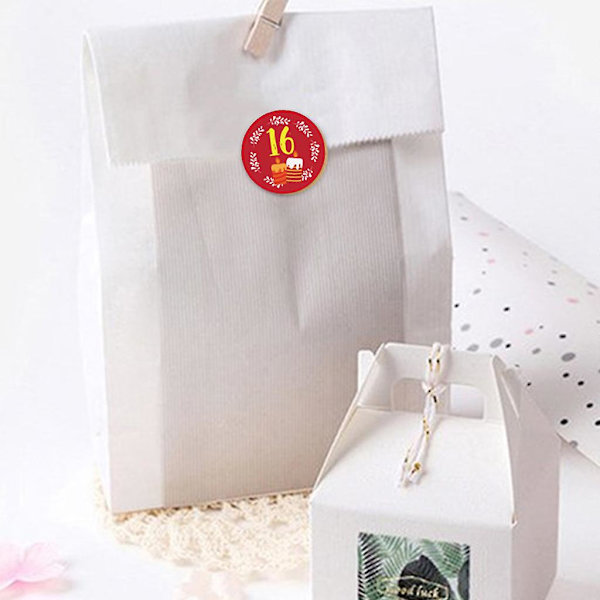 24 Pak Julekalender Stickers til Cookies, Slikposer og Gaveposer - Advent Nummer Etiketter A