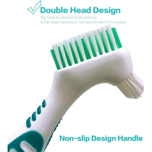 Premium hygiejneprotese-rengøringsbørstesæt, flerlags børster og ergonomisk gummihåndtag, til protesepleje (lilla og grøn)