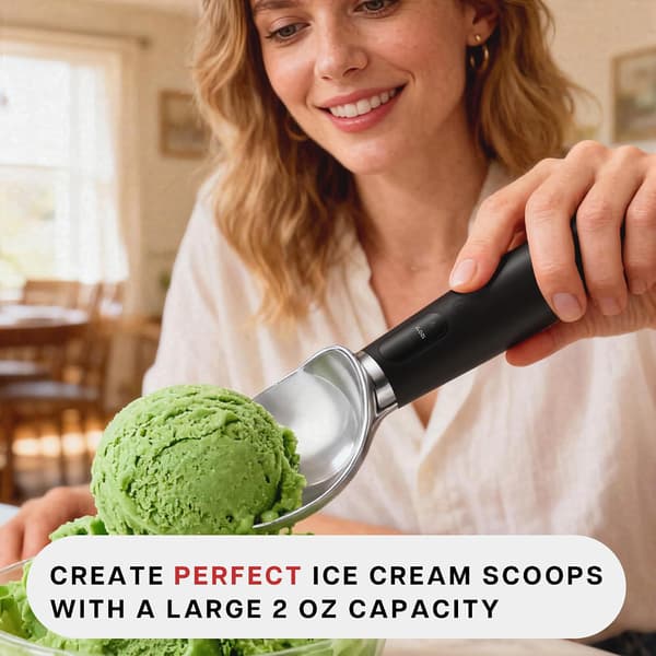 Heated ice cream scoop with three adjustable heat settings, LED display and rechargeable battery