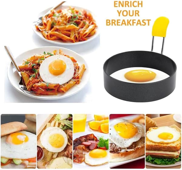 Eggringer for steking av egg og muffins; runde eggformer for matlaging av brød og smørbrød; rustfritt stål med non-stick belegg.