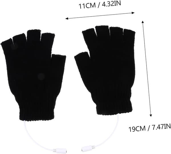 USB Oppvarmede Vinterhansker i Ull, Halvfinger, Konvertible, 2 Par
