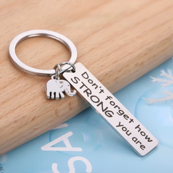 Elephant Keychain with Inspirational Text Silver Silver