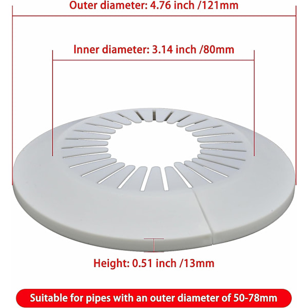 1 stk. Rørhylster dekoration, egnet til flens vandrør med en ydre diameter på 1,96\" til 3,07\", rørhylster radiator