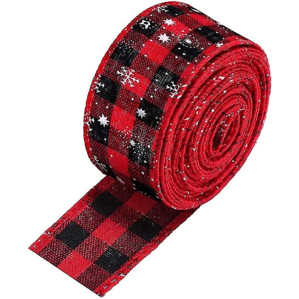 Christmas Ribbon Red Black Buffalo Check Wired Ribbon Holiday Party Ribbon Snowflake Print Ribbon Flutter For Gift Wrap Diy Craft Party Decoration (re