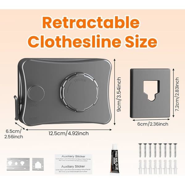 Retractable Clothesline, 5.1M Retractable Clothesline, Outdoor Retractable Clothes Drying Rack, Wall Mounted Clothesline, Laundry Line