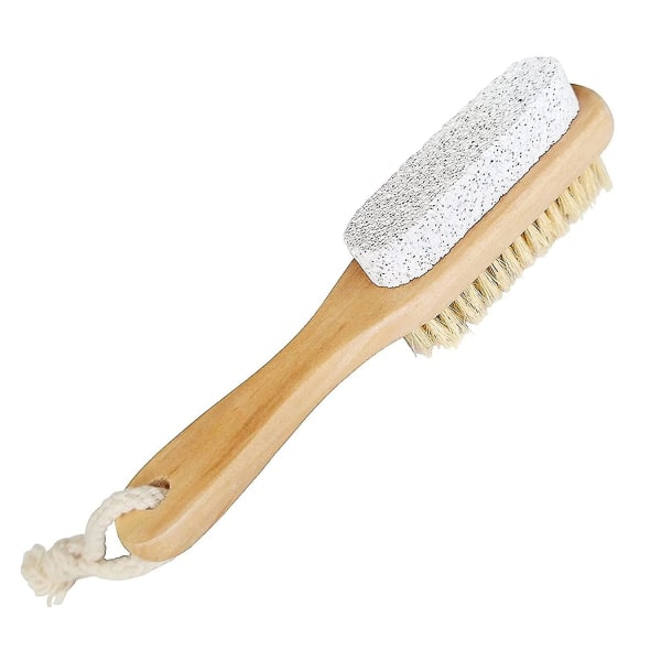 Foot Natural Bristle Brush & Pumice Stone Combo W/rope Wooden Handle - Exfoliator Pedicures Calluses Remover