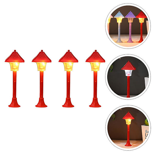4 stk Miniatyr Dekor Modell Jernbanetog Lampe Mini Gate Lampe Plass Plast Dukkehus Mini Stre