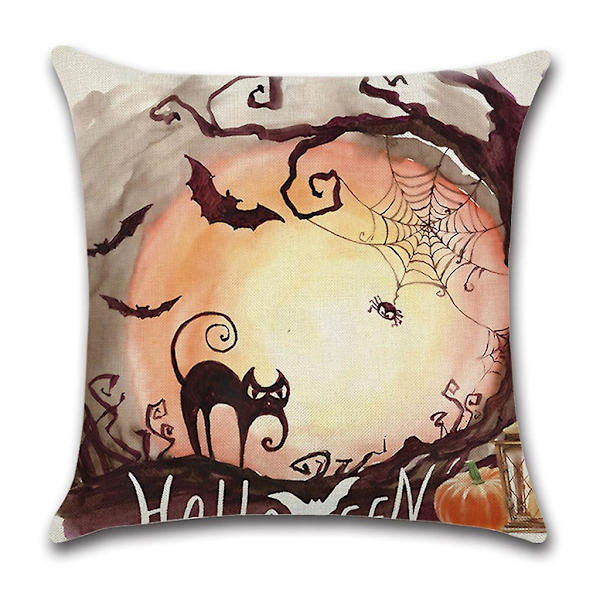 Halloween Kuddfodral 18x18 Tum Pumpa Bat Rustik Linne Kuddfodral Soffa Dagbädd Kastkuddfodral