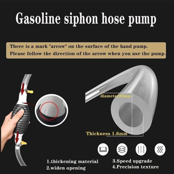Manuell hävertpump för bränsle (1–3m slang) – Handpump med flödesventil för bensin, diesel, vattenöverföring