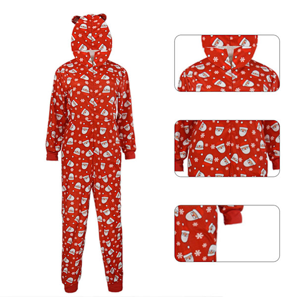 Jumpsuit för jul, rolig jultryck långärmad romper, rolig hel pyjamas med blixtlås bak XL Kvinnor