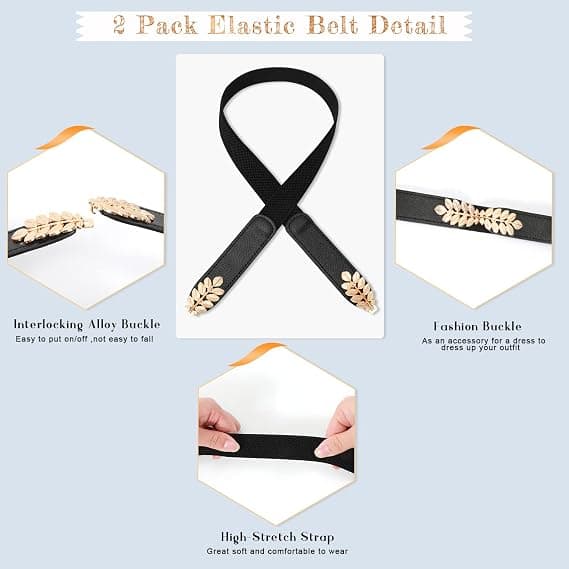 Dame Skinny Elastisk Taljebælte Stretch Retro Bælte til Kjole Fa
