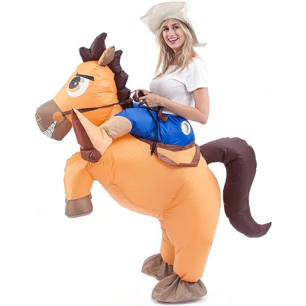 Creations uppblåsbar hästdräkt, Ridning a Horse Air Blow Up Deluxe Halloween kostym, Cowboy Ride On Horse Kostym -