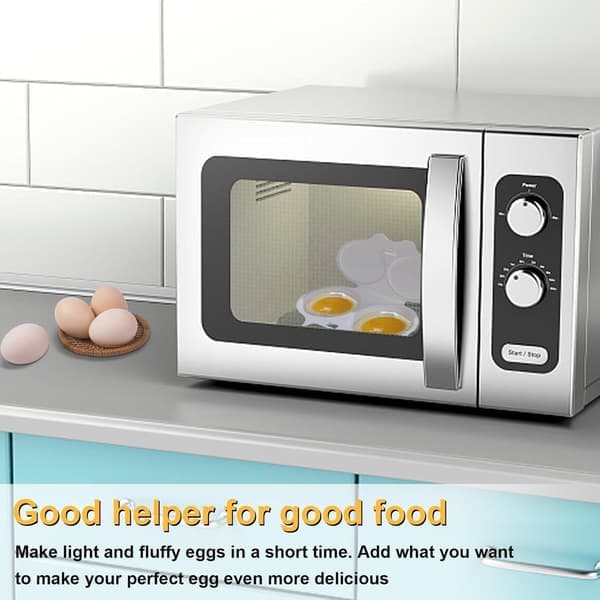White Microwave Egg Poacher 2-Cavity Nonstick Egg Cooker with Lid Double Cup Poached Egg Maker Easy Egg Cooker Kitchen Utensil