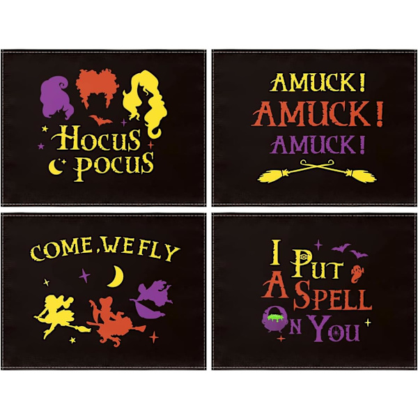 Halloween-pöytäliinat ruokapöytään, Noitat  Put a Spell on You -pöytäliinat Rustic Washable Dinner Mats Set of