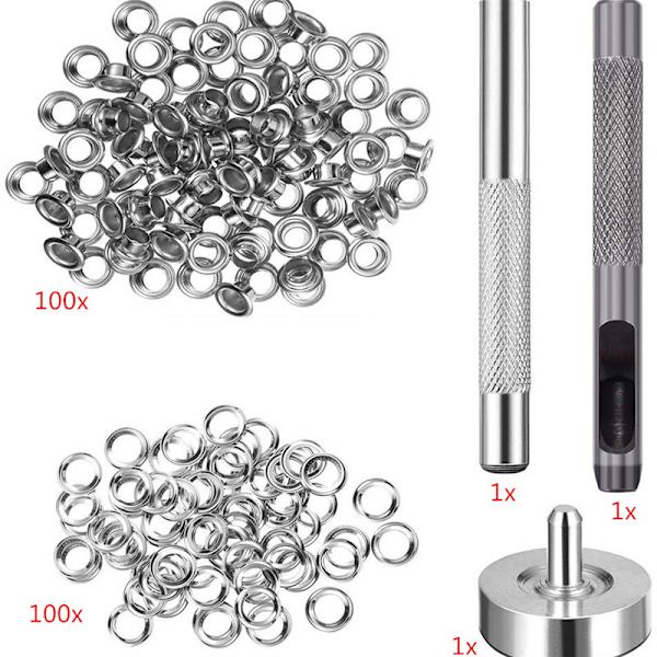 100 Set Snaps, Snapsats med 3 Verktyg för Sömnad, Väskor, Tyg, Läderhantverk (6mm)