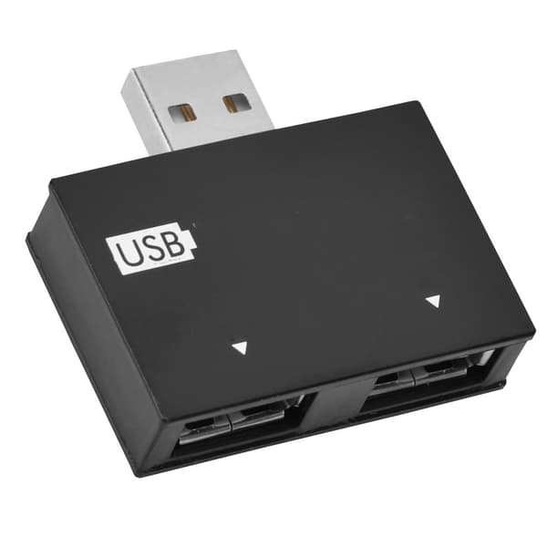 USB2.0 Hub Han til 2-Port USB Dobbelt Oplader Splitter Adapter Konverter Koncentrator (Sort)