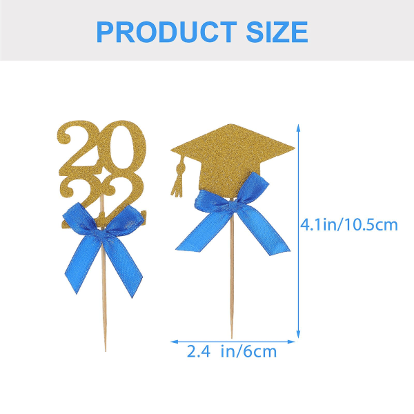 12 kpl Valmistujaisjuhlat 2022 Koristellut Tohtorin Hattu Jousi Kakku Lisäkkeet Koristeluun Sininen 10.5X6CM