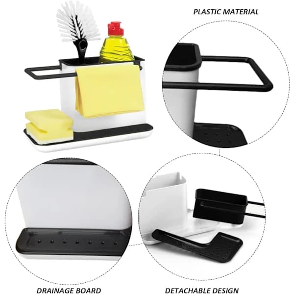 1 pc Kitchen Utensil Storage Box, Kitchen Countertop Organizer, Kitchen Sponge Holder, Cleaning Product Storage Rack and Drain Shelf, Kitchen Accessories