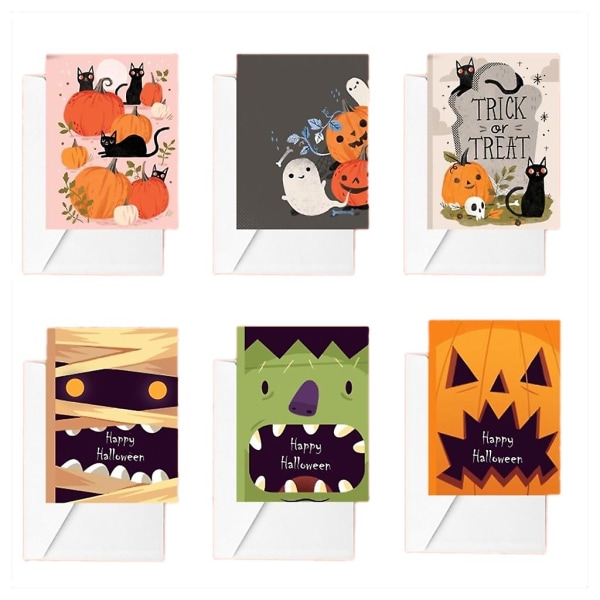 6 stk./sæt Halloween Hilsenskort med Konvolutklistermærker Glad Halloween Græskar Tegneserie Design Postkort