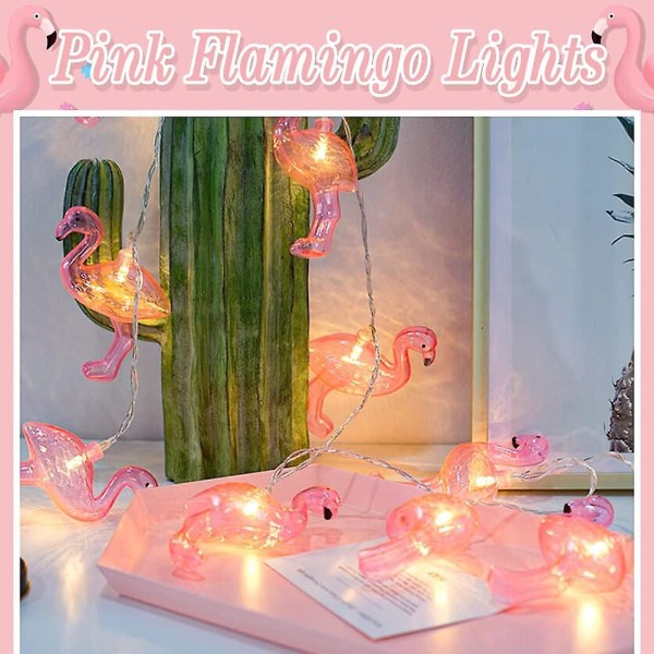 Rosa Flamingo-ljusslingor, 6,5 fot ljusslingor med 20 LED-batteridrivna flamingo-fairylights för flamingo-gåvor, flamingo-fest och trädgårdsdekoration