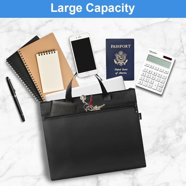 A4 Document Bag with Handle, Briefcase Pouch Zipper Bag with 2 Pockets Waterproof Oxford Document Storage Bag File Organizer