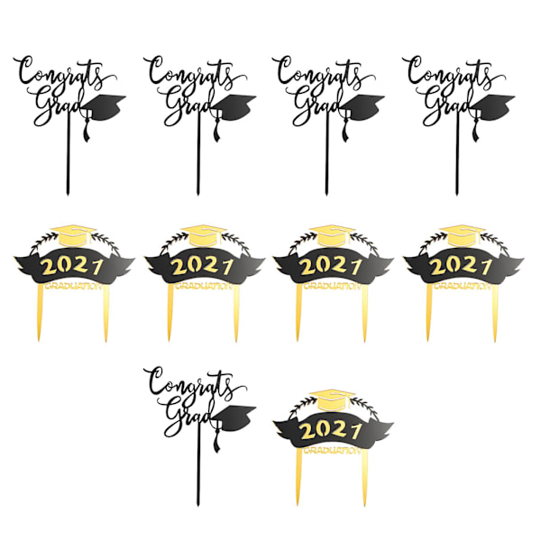 10 stk. 2021 Graduation Kageindsatser Toppers Fest Akryl Kage Dekorative Toppers Sort 14X12CM