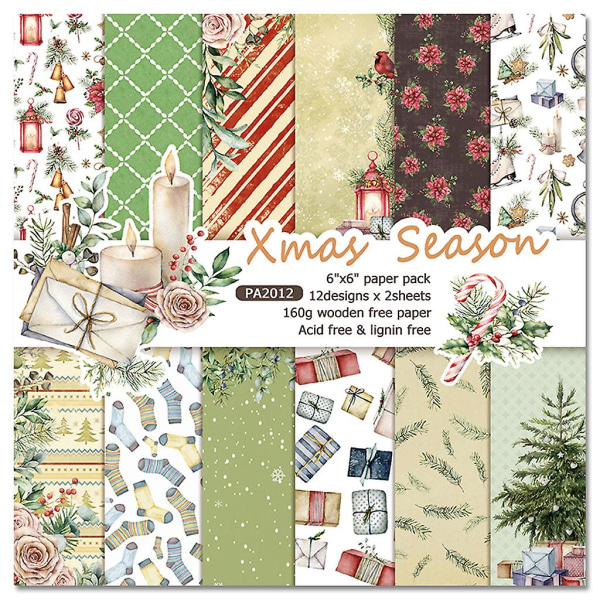 24 st 6x6 tum jultema bakgrundspapper för scrapbooking dekoration journal