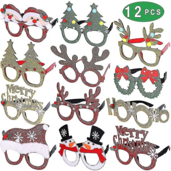 12 stk Julebriller Glitter Fest Briller Innfatning Julepynt Kostyme Briller Til juleselskap